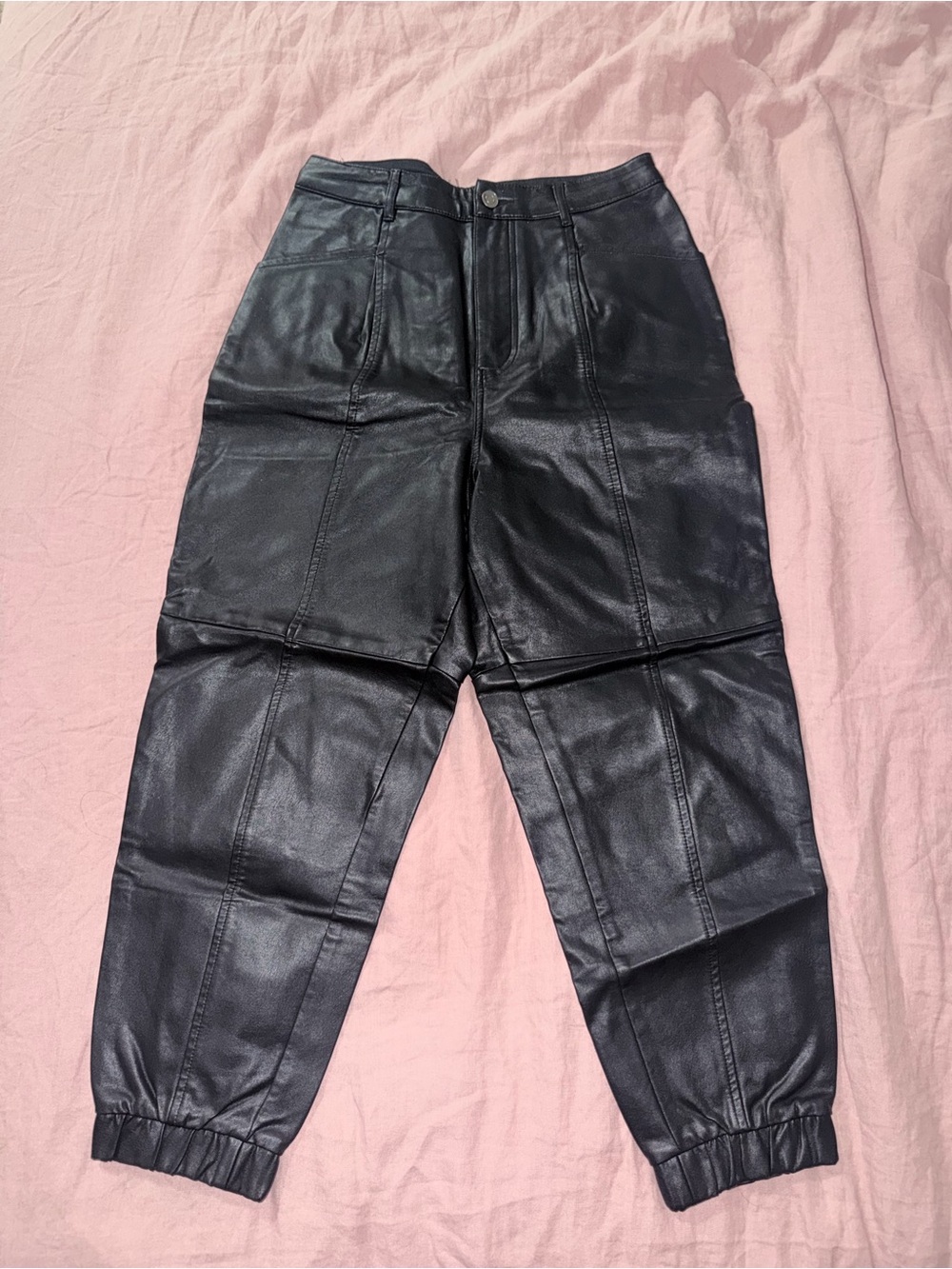 Zara Black Faux Leather Jogger Pants